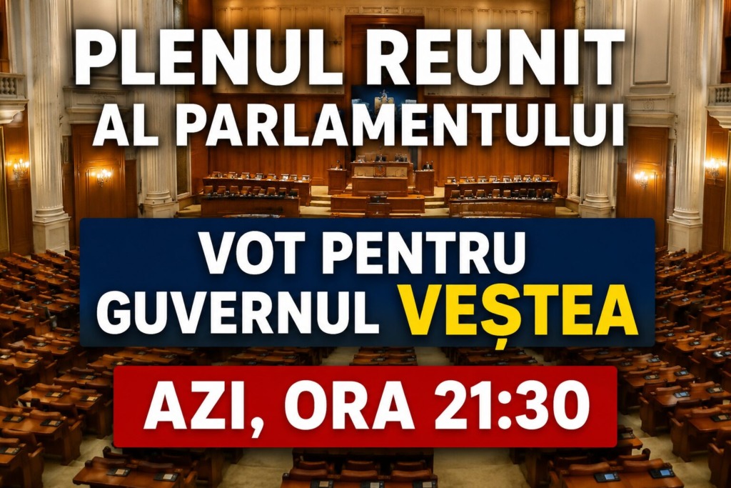 Plenul reunit al parlamentului are loc astăzi, de la ora 21:30, pentru votul Guvernului Veștea